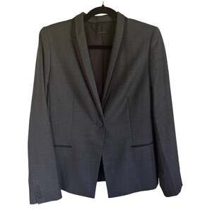 Elie Tahari Womens Suit Jacket Blazer Gray Black Size 12 Wool Single Button